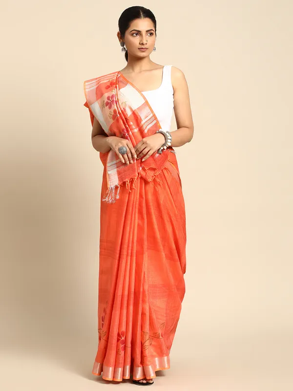 Orange_colour_Cotton_Saree_for_Women