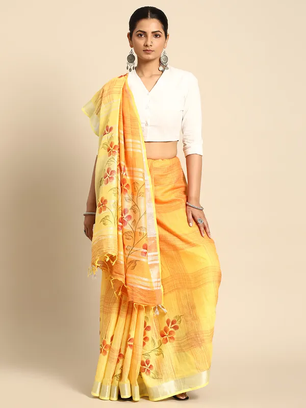 Yellow_colour_Cotton_Saree_for_Women