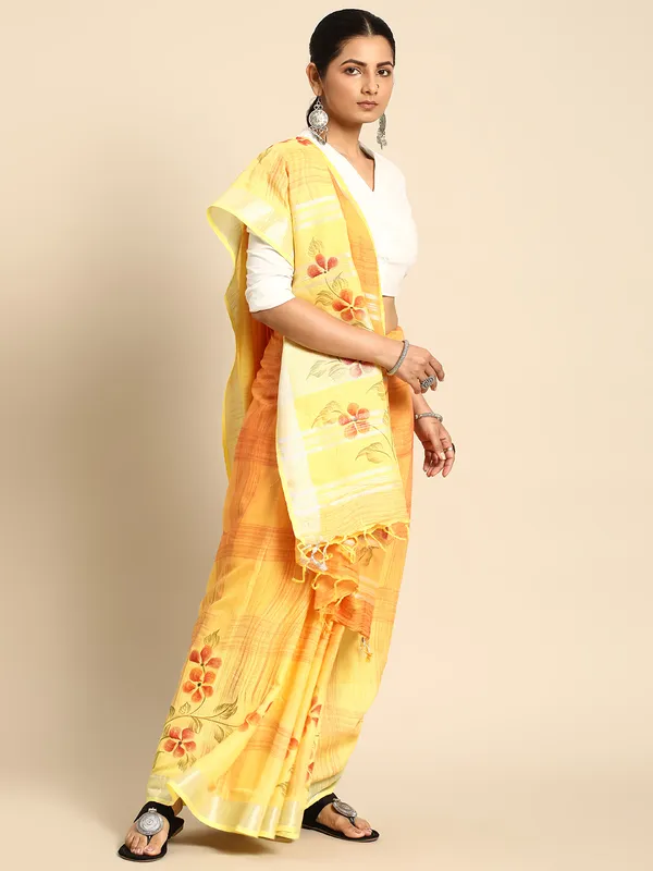 Yellow_colour_Cotton_Saree_for_Women