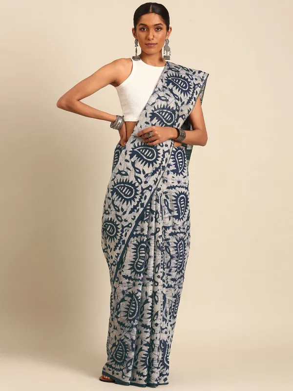 Navy_Blue_colour_Silk_Blend_Saree_for_Women
