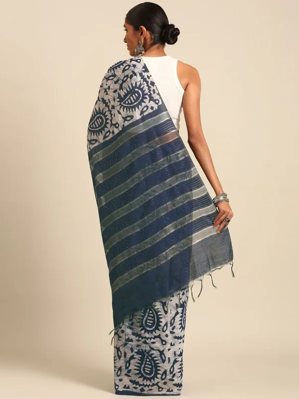 Navy_Blue_colour_Silk_Blend_Saree_for_Women