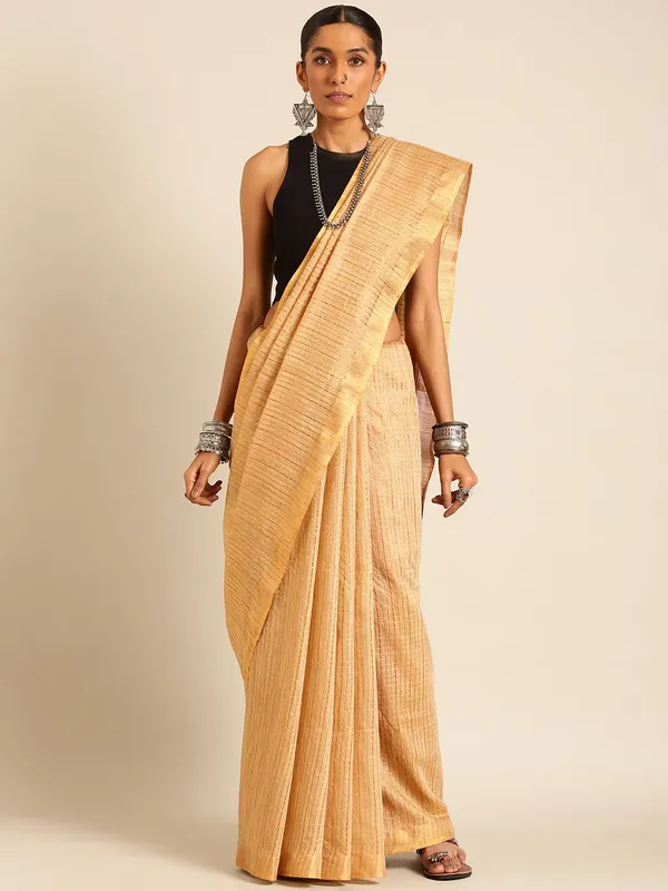Beige_colour_Silk_Blend_Saree_for_Women