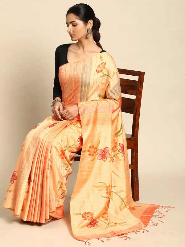 Orange_colour_Silk_Blend_Saree_for_Women