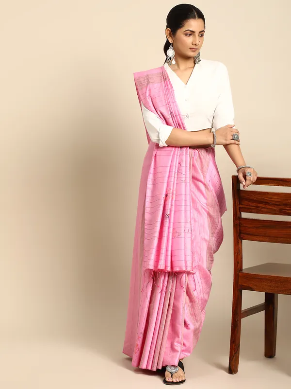 Pink_colour_Silk_Blend_Saree_for_Women