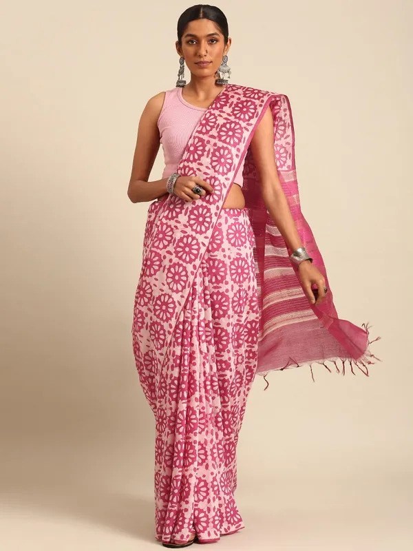 Pink_colour_Silk_Blend_Saree_for_Women