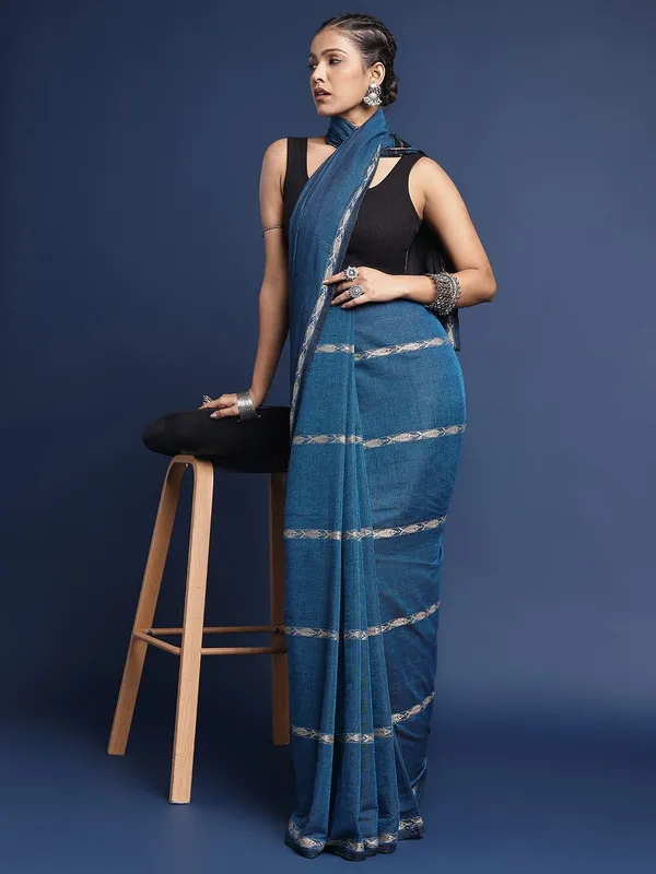 Blue_colour_Pure_Cotton_Saree_for_Women