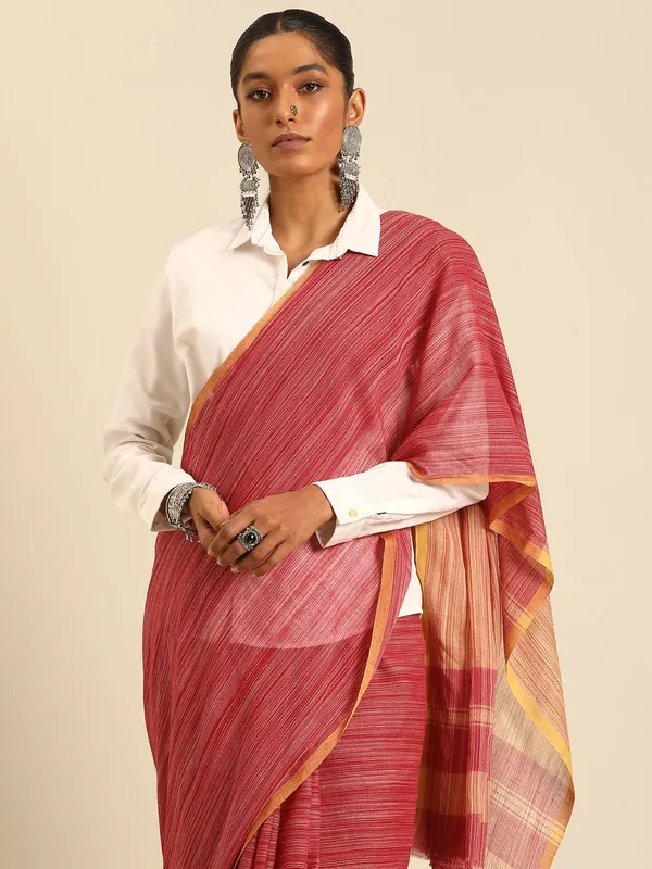Maroon_colour_Pure_Cotton_Saree_for_Women
