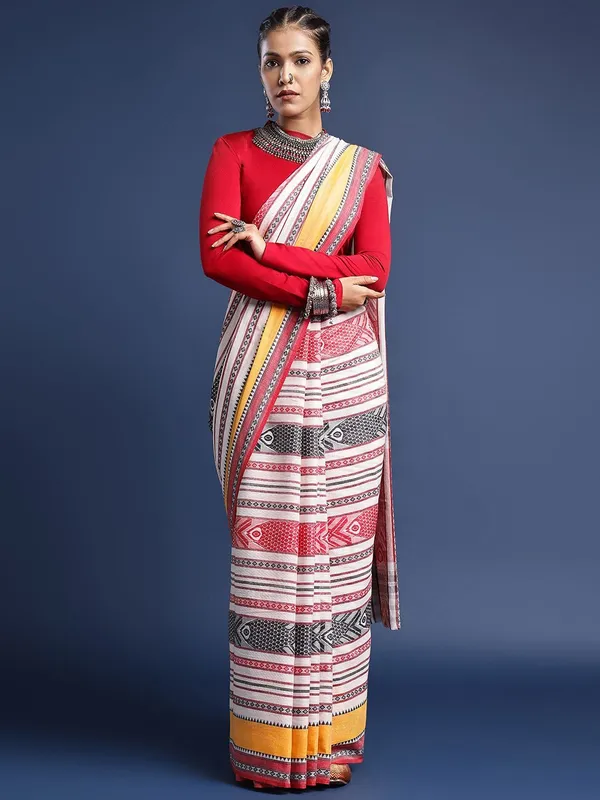White_colour_Pure_Cotton_Saree_for_Women