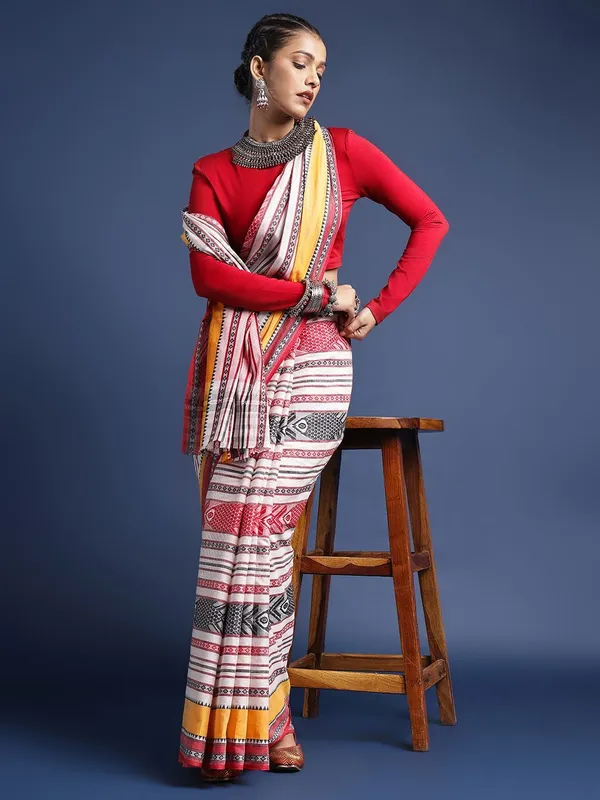 White_colour_Pure_Cotton_Saree_for_Women