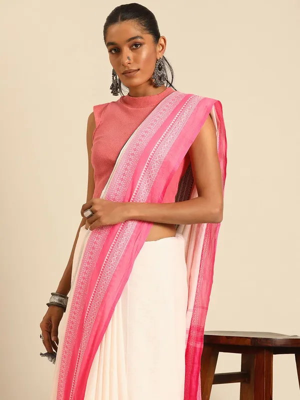 White_colour_Pure_Cotton_Saree_for_Women