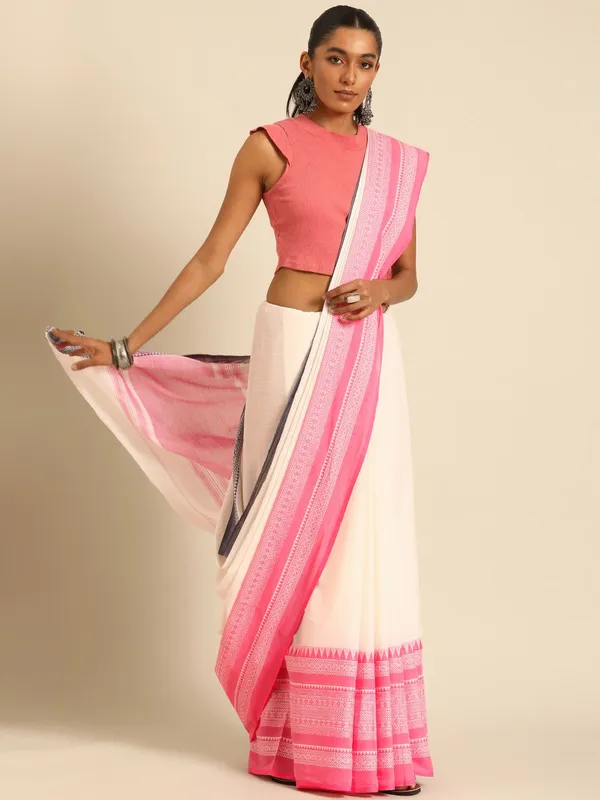 White_colour_Pure_Cotton_Saree_for_Women