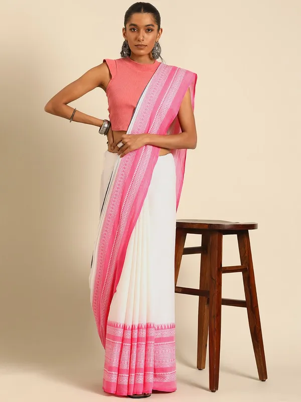 White_colour_Pure_Cotton_Saree_for_Women
