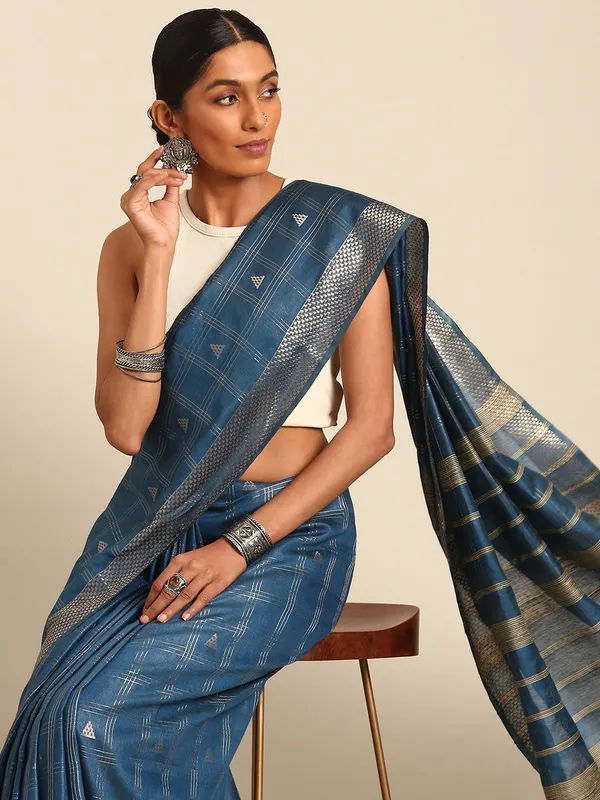 Blue_colour_Silk_Blend_Saree_for_Women