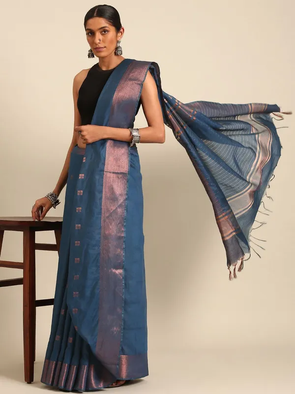Blue_colour_Silk_Blend_Saree_for_Women