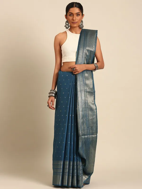 Navy_Blue_colour_Silk_Blend_Saree_for_Women
