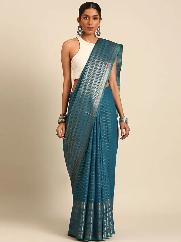 Blue_colour_Silk_Blend_Saree_for_Women