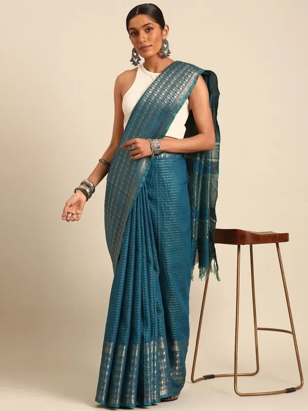 Blue_colour_Silk_Blend_Saree_for_Women