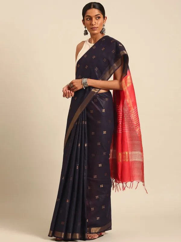 Navy_Blue_colour_Silk_Blend_Saree_for_Women