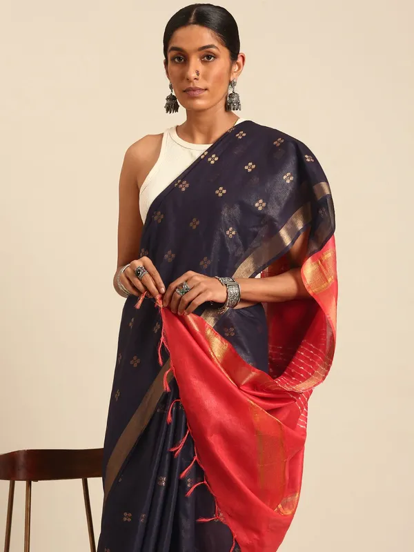 Navy_Blue_colour_Silk_Blend_Saree_for_Women