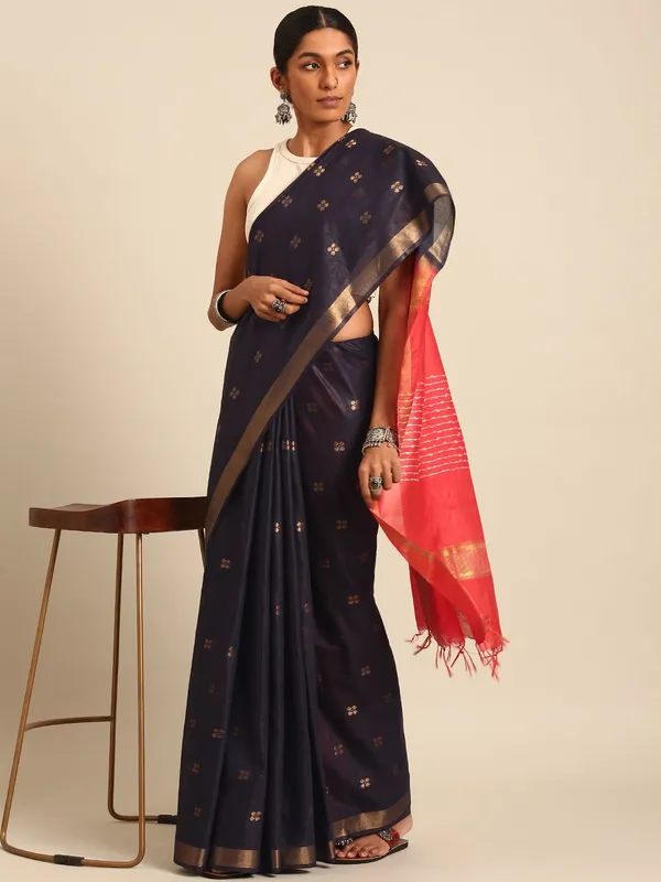 Navy_Blue_colour_Silk_Blend_Saree_for_Women
