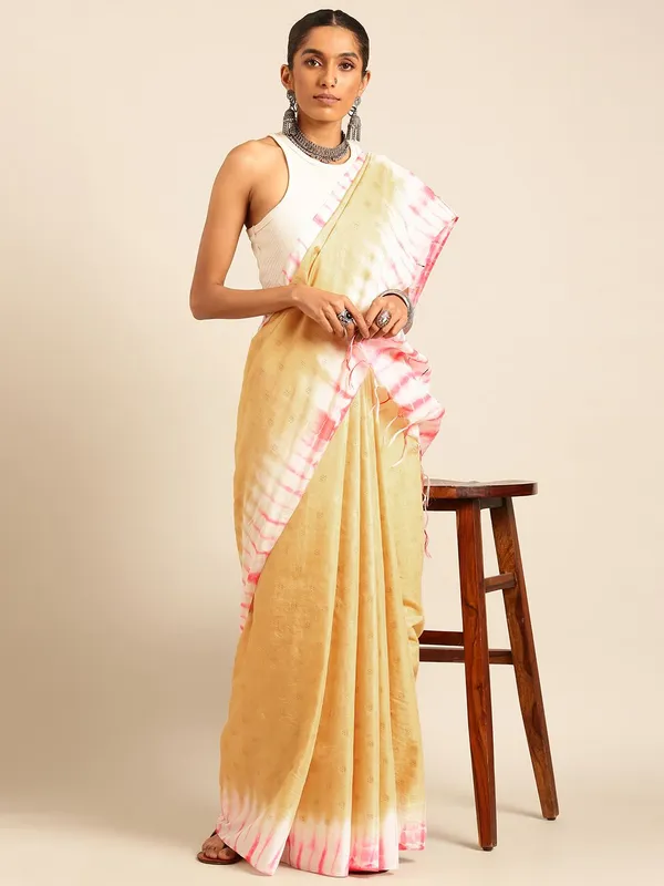 Cream_colour_Silk_Blend_Saree_for_Women