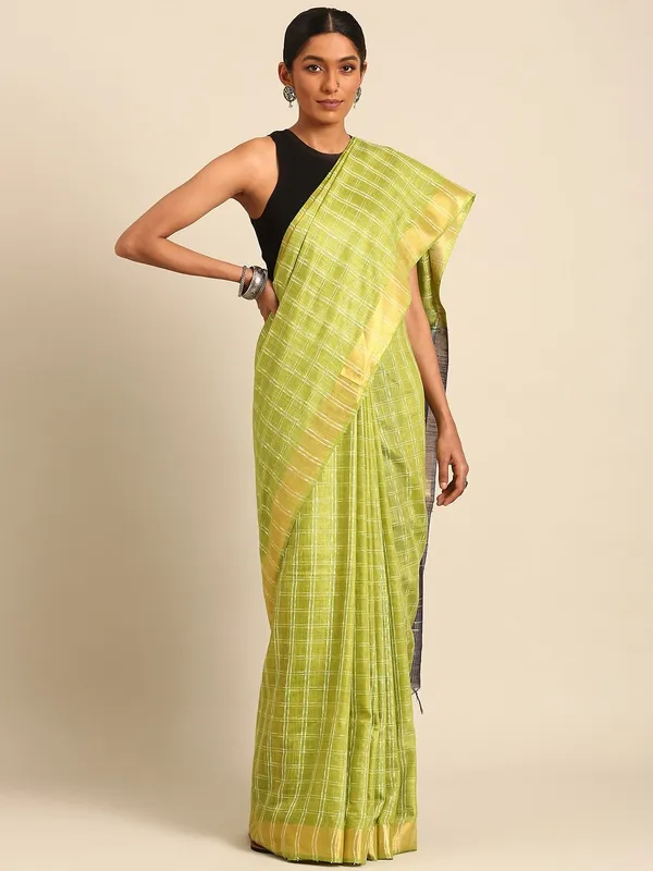 Lime_Green_colour_Silk_Blend_Saree_for_Women
