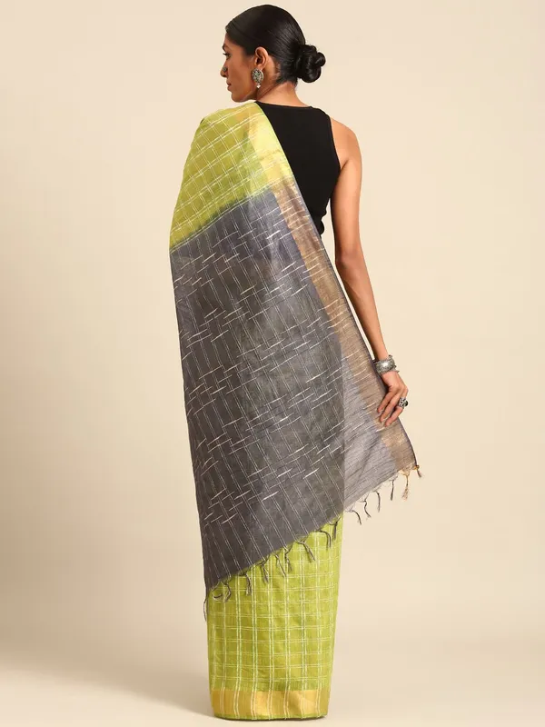 Lime_Green_colour_Silk_Blend_Saree_for_Women