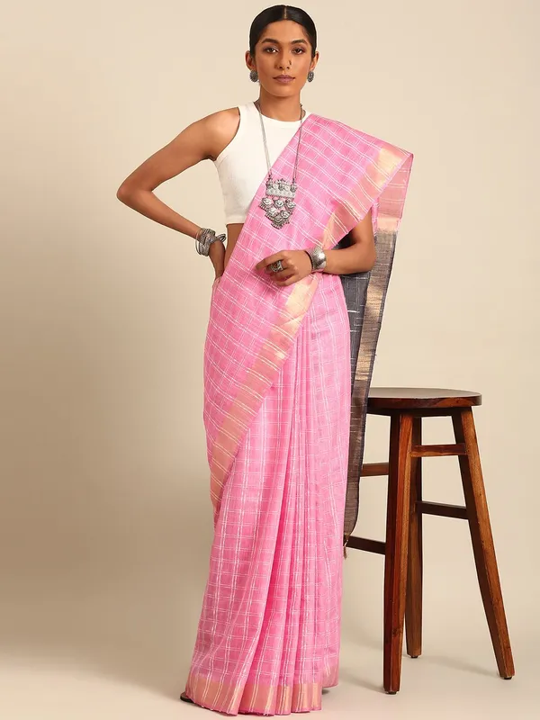 Pink_colour_Silk_Blend_Saree_for_Women