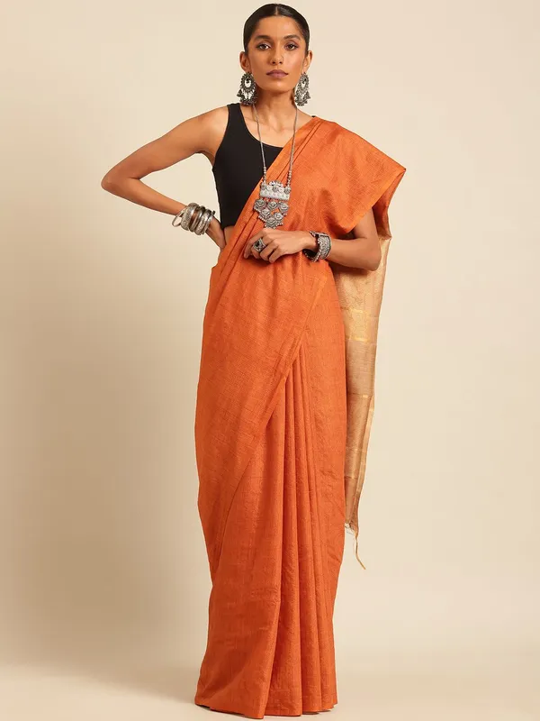 Orange_colour_Viscose_Rayon_Saree_for_Women