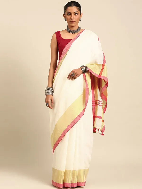 White_colour_Pure_Cotton_Saree_for_Women