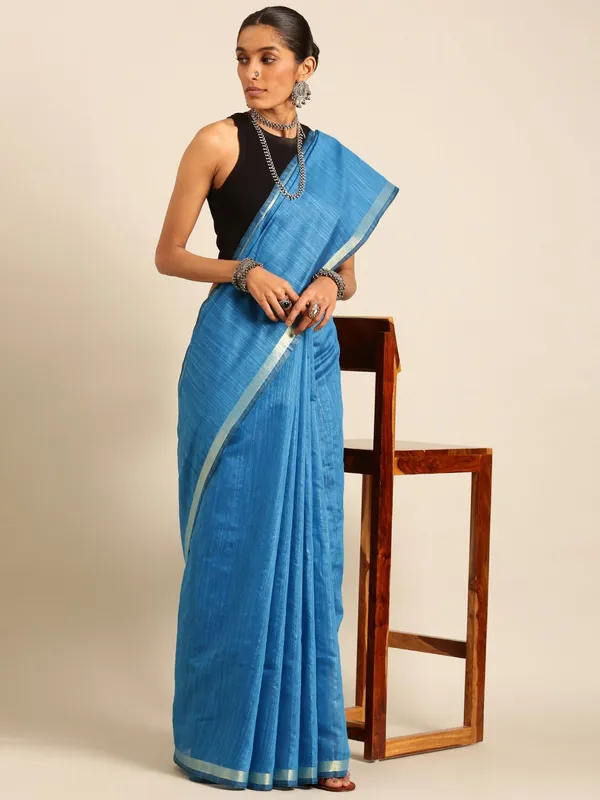Blue_colour_Silk_Blend_Saree_for_Women
