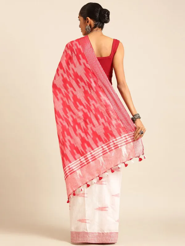 White_colour_Linen_Blend_Saree_for_Women