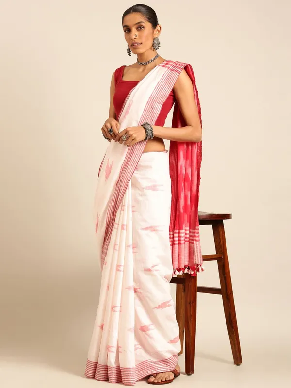 White_colour_Linen_Blend_Saree_for_Women