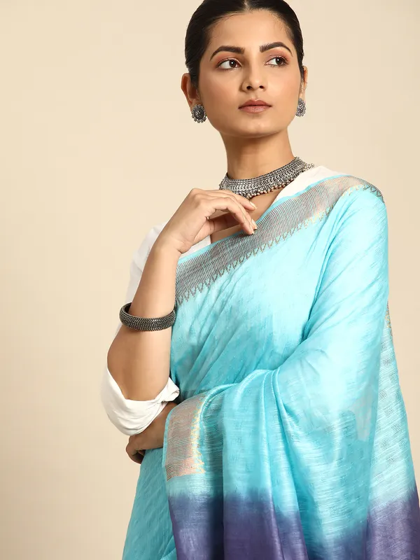 Blue_colour_Silk_Blend_Saree_for_Women