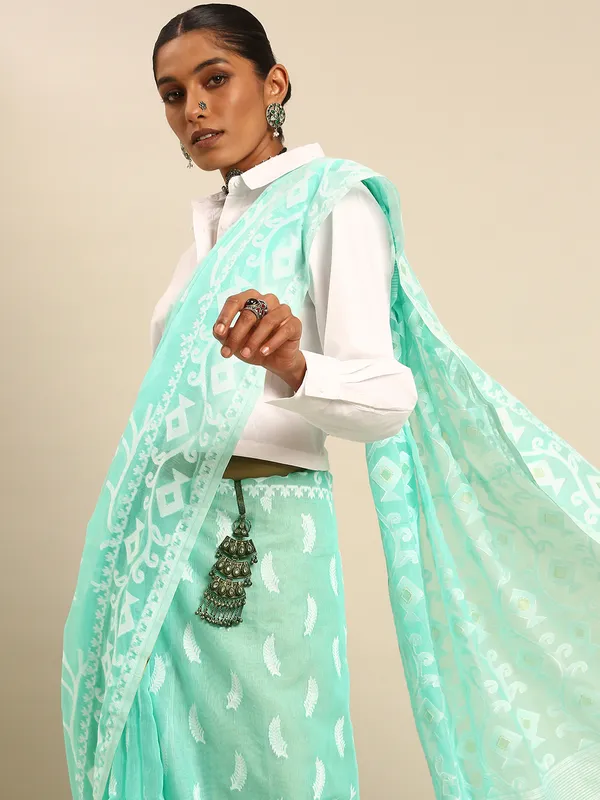 Sea_Green_colour_Silk_Blend_Saree_for_Women