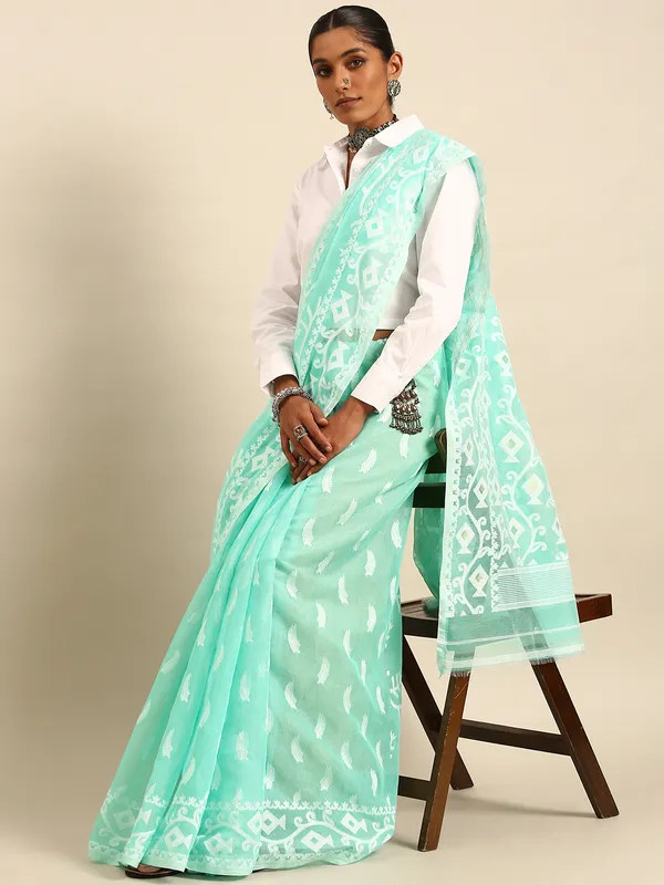 Sea_Green_colour_Silk_Blend_Saree_for_Women