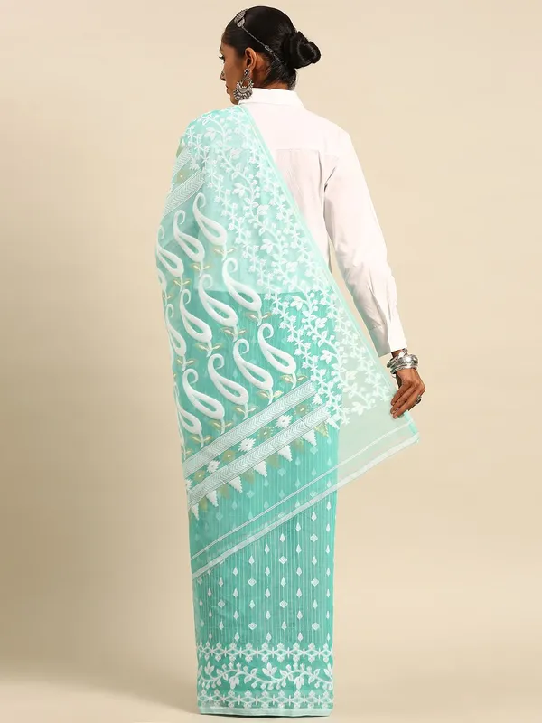 Turquoise_Blue_colour_Silk_Cotton_Saree_for_Women