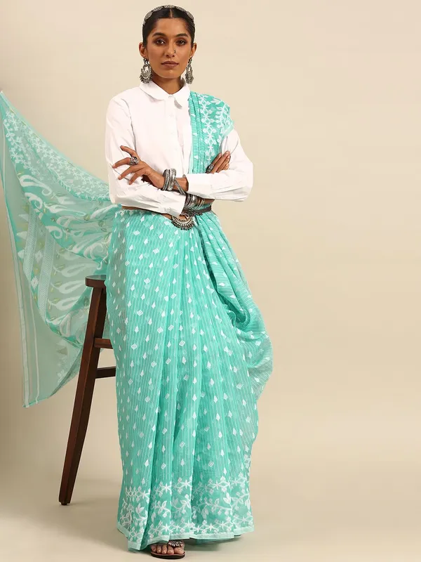 Turquoise_Blue_colour_Silk_Cotton_Saree_for_Women