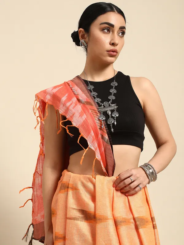 Orange_colour_Pure_Cotton_Saree_for_Women