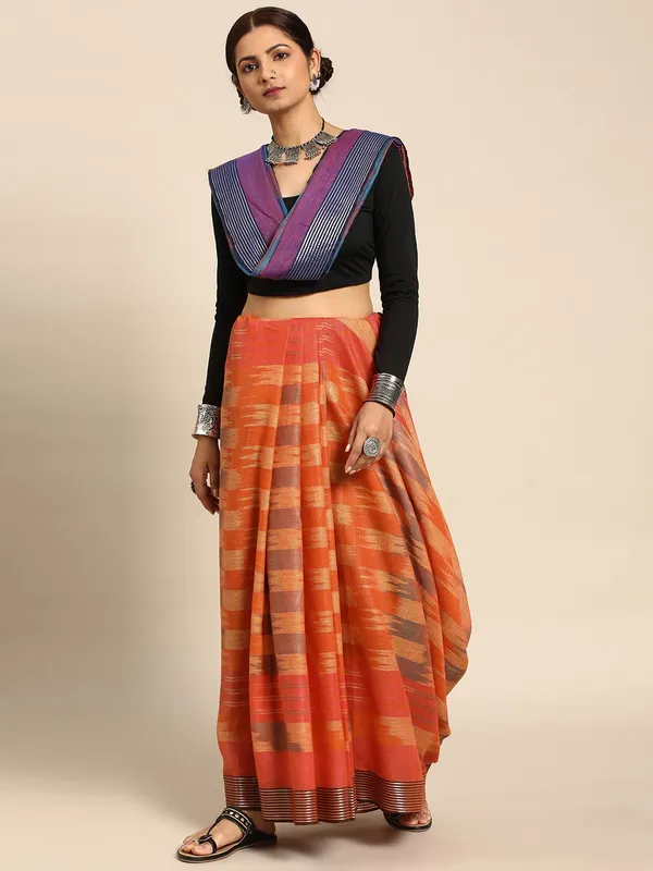Orange_colour_Pure_Cotton_Saree_for_Women