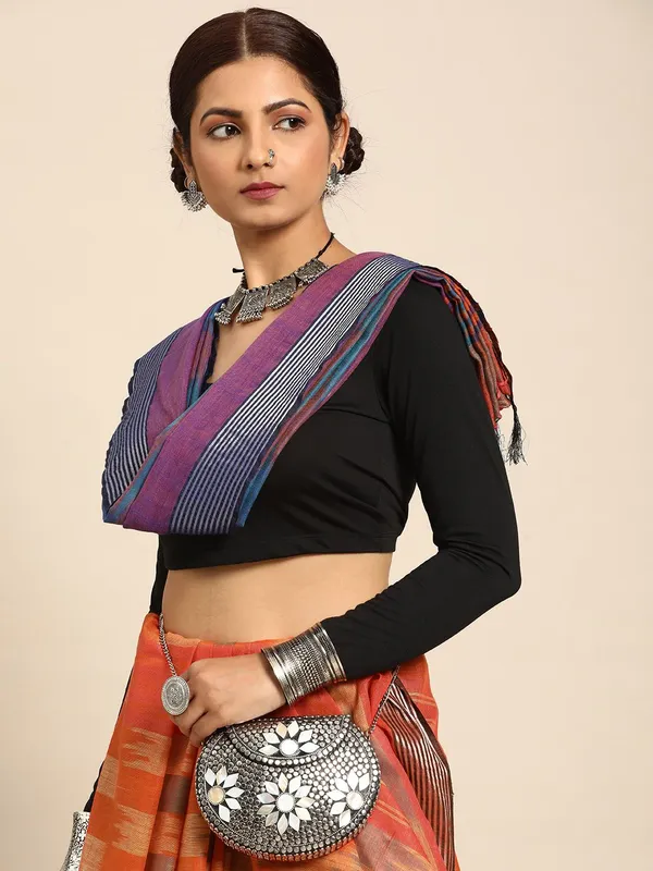 Orange_colour_Pure_Cotton_Saree_for_Women