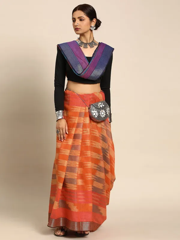 Orange_colour_Pure_Cotton_Saree_for_Women