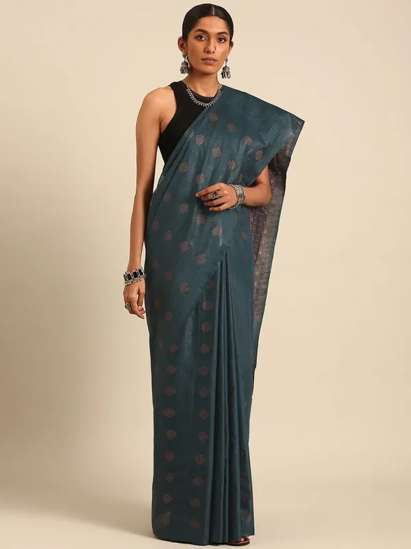Navy_Blue_colour_Silk_Blend_Saree_for_Women