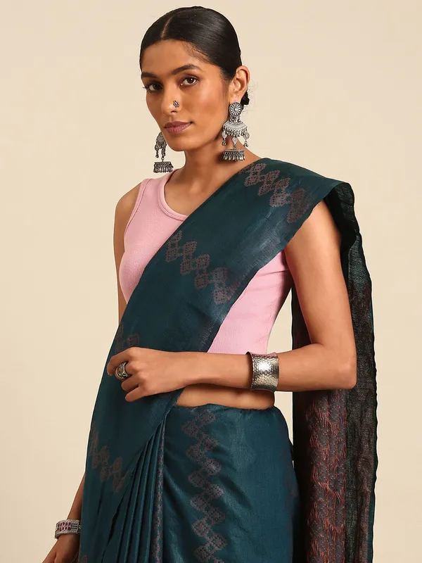 Navy_Blue_colour_Silk_Blend_Saree_for_Women