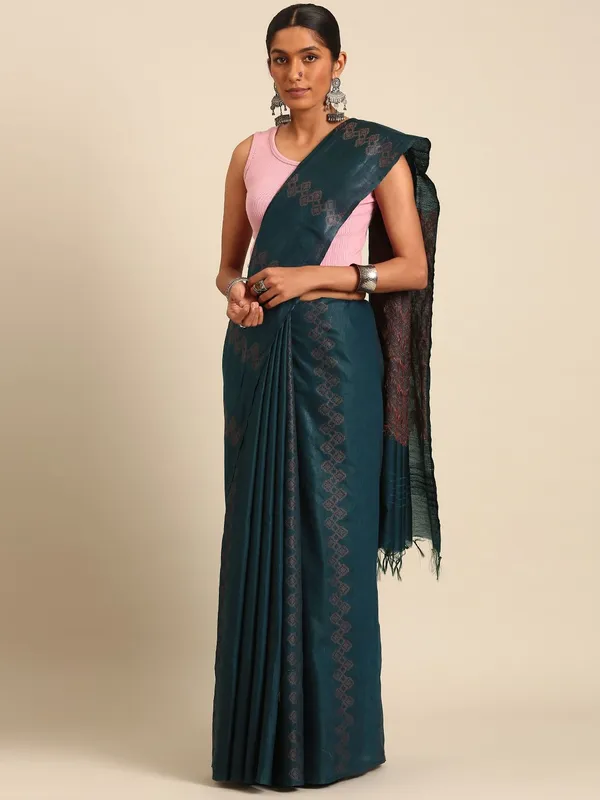 Navy_Blue_colour_Silk_Blend_Saree_for_Women