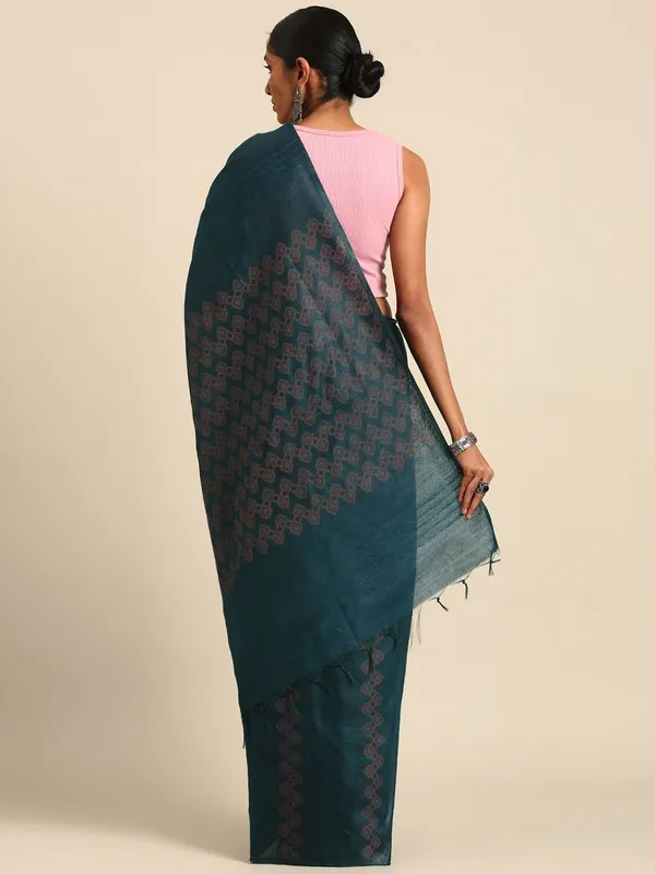 Navy_Blue_colour_Silk_Blend_Saree_for_Women