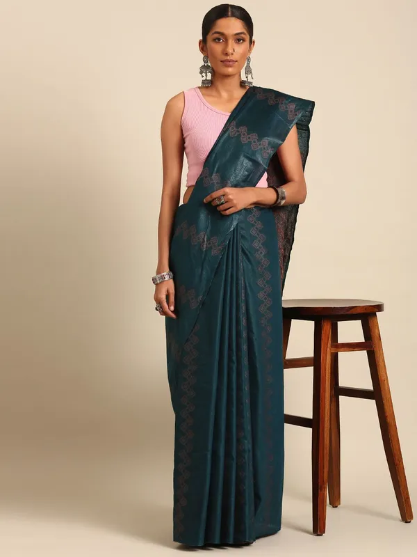 Navy_Blue_colour_Silk_Blend_Saree_for_Women