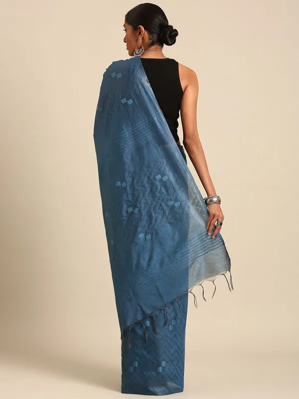 Navy_Blue_colour_Silk_Blend_Saree_for_Women