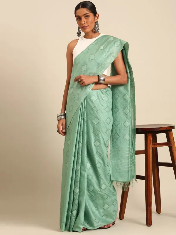 Sea_Green_colour_Silk_Blend_Saree_for_Women