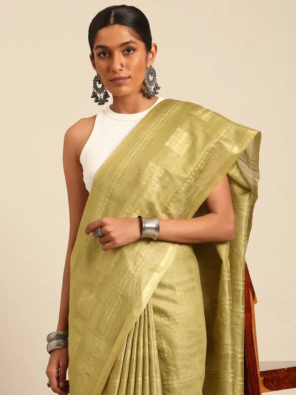 Olive_colour_Silk_Blend_Saree_for_Women